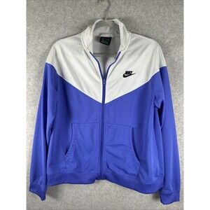 Nike Sportswear Heritage Track Jacket White Blue Semi Cropped Women’s Sz L